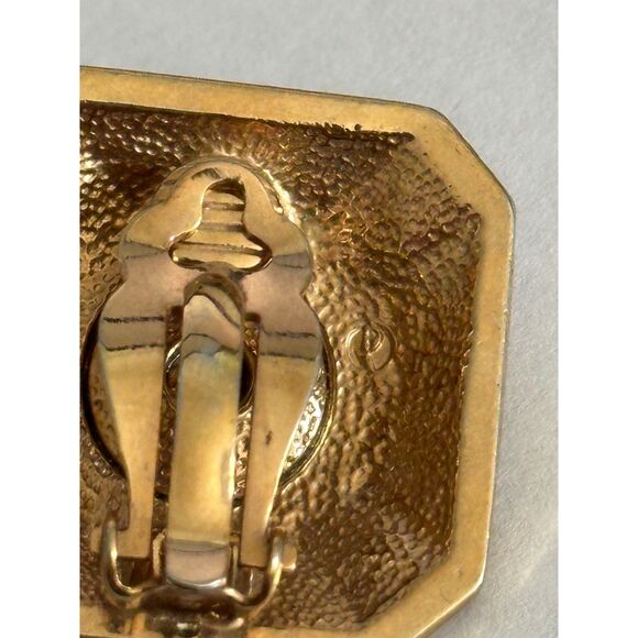 Designer 1980's Black Enamel & White Crystal Rhinestone Clip Earrings - Picture 3 of 6